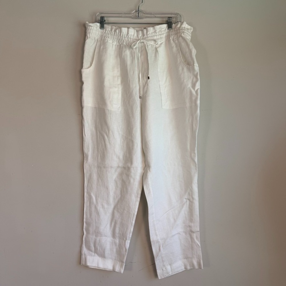 Lauren Ralph Lauren Womens White Linen Pull On Pants Sz12 Tapered Coastal Beach
